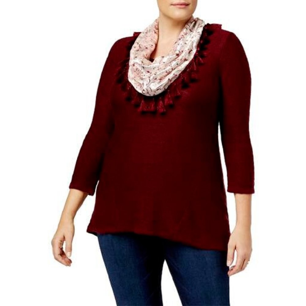 Style & Co Plus Size Printed Velvet Scarf Sweater, Size 1X, Retail $79.50